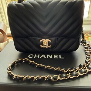 Chanel Square Classic Single Flap Bag Quilted Lambskin Mini